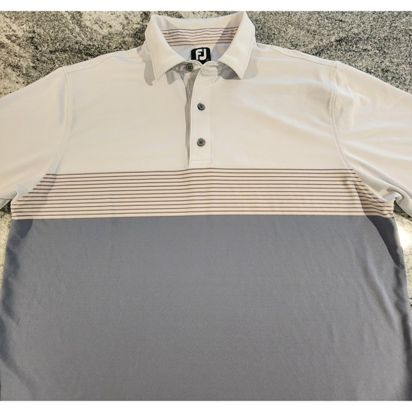 FOOTJOY GOLF POLO MENS XL WHITE BLUE PINK STRIPED EMBROIDED PERFORMANCE FJ - Picture 2 of 8